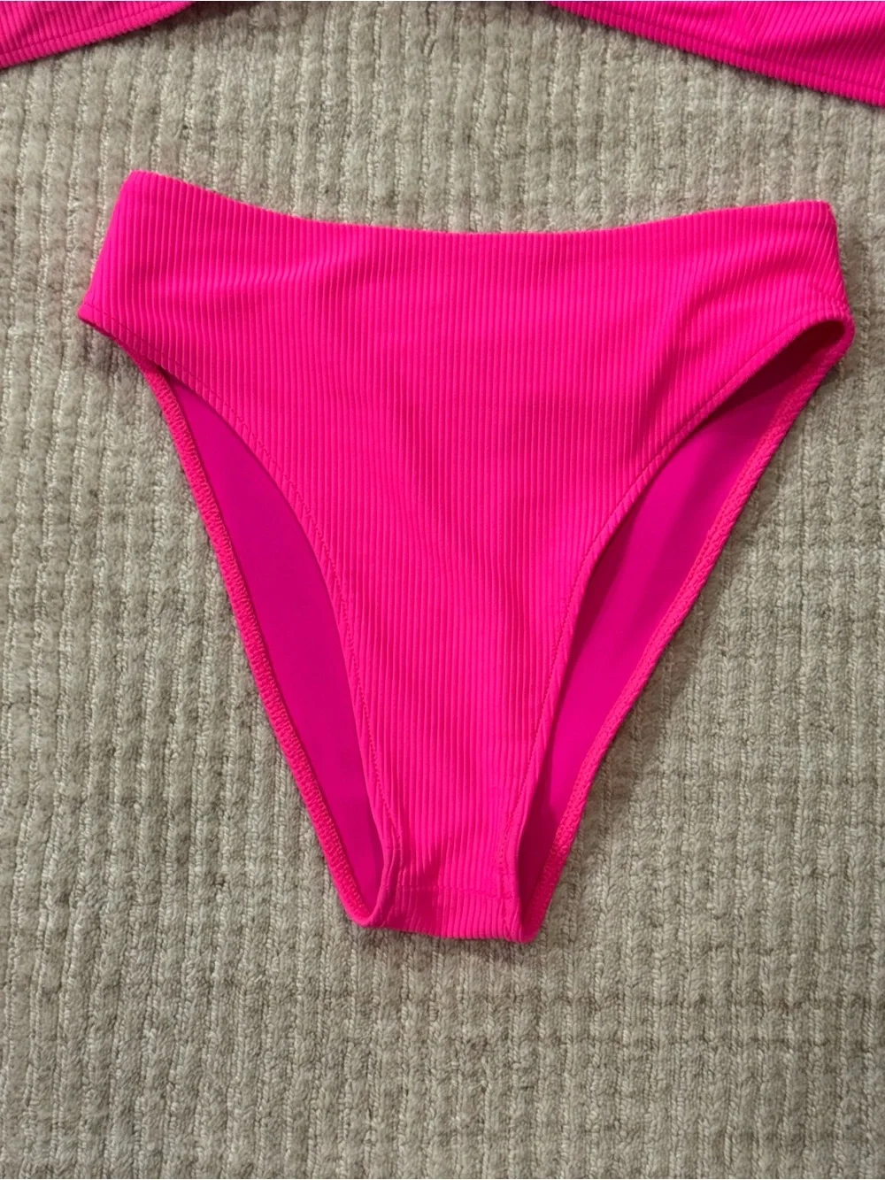 Frankie's Bikinis Hot Pink Ribbed 3-Piece Bikini Set 🌺